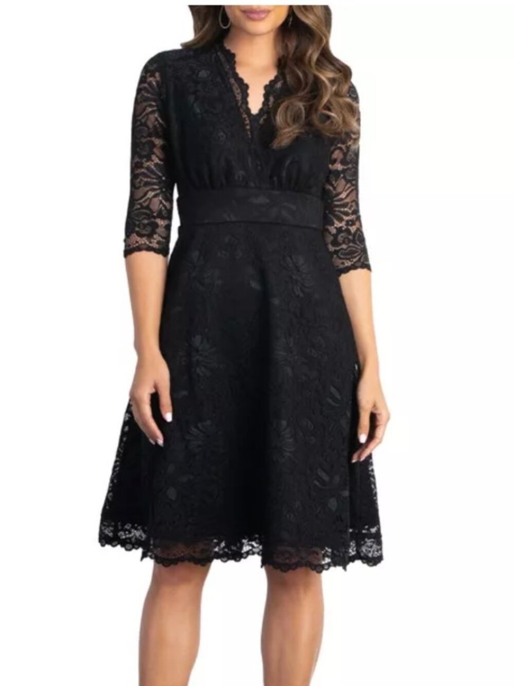 NWT Kiyonna Mademoiselle Lace Cocktail Midi Dress in Black. Size 2X